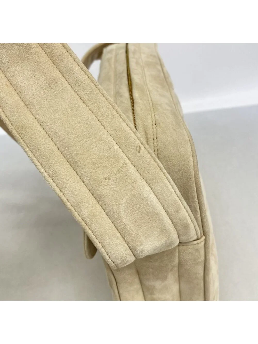 Chanel Shoulder Bag Suede Beige Gold